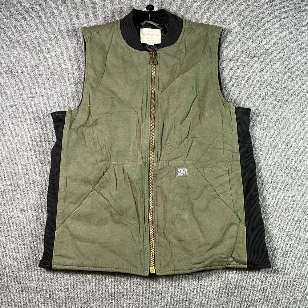 Weatherproof Vintage Vest Men's M Olive Green Canvas Full Zip Utility Workwear